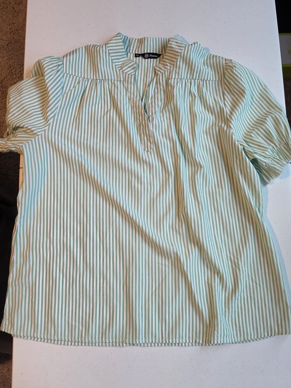Light Green Striped Women’s Shirt - Casual Short Sleeve
